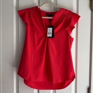 Gibsonlook Red Flutter Sleeve Ruffled Blouse NWT